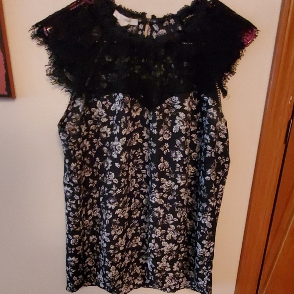 Printed black lace blouse